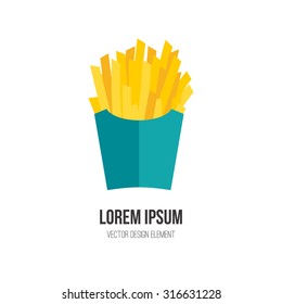 French fries vector concept. Design element for restaurant menu illustration or for logotype. Flat design of food. Diet and unhealthy eating habits illustration. 
