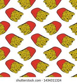 French fries. Vector concept in doodle and sketch style. Hand drawn illustration for printing on T-shirts, postcards. Seamless pattern for textile, paper wrap.