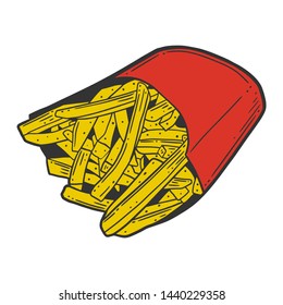 French fries. Vector concept in doodle and sketch style. Hand drawn illustration for printing on T-shirts, postcards.