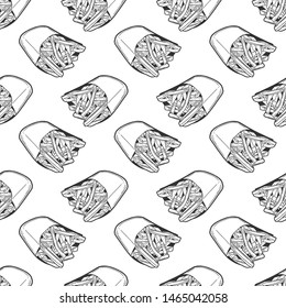 French fries. Vector concept in doodle and sketch style. Hand drawn illustration for printing on T-shirts, postcards. Seamless pattern for textile, paper wrap.