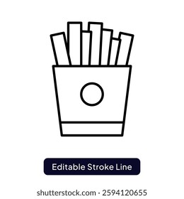 French Fries Vector for Fast Food Lovers. Crispy potato fries illustration, salted snack concept, side dish for burgers. Outline icon