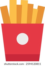 French Fries Vector for Fast Food Lovers. Crispy potato fries illustration, salted snack concept, side dish for burgers. Flat icon