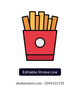 French Fries Vector for Fast Food Lovers. Crispy potato fries illustration, salted snack concept, side dish for burgers. Glyph icon