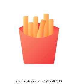 French fries vector flat color icon. Fried potatoes in carton box. Take out meal. Take away menu. Fast food delivery. Cartoon style clip art for mobile app. Isolated RGB illustration