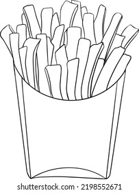 Pommes frites. Vektor handgezeichnete Fast Food Illustration. Farbseiten mit Lebensmitteln
