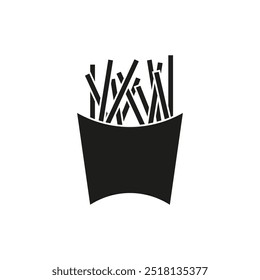 French fries vector icon. Fast food silhouette. Black and white symbol. Simple design.