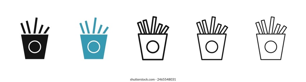 French fries vector icon set. potato fries bag vector symbol. fried chips cone snack icon for UI designs.