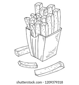 French fries. Vector illustration of fast food french fries. Hand drawn french fries icon.