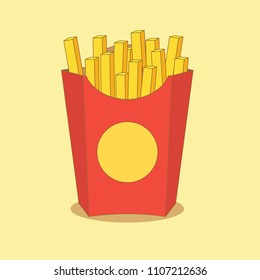 French fries vector illustration, flat cartoon style french-fried potatoes in paper box isolated, fried potato on background