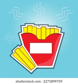 French fries vector image, fried potatoes, fast food, logo, drawing.