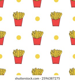 French fries vector image, fried potatoes, fast food, pattern, background