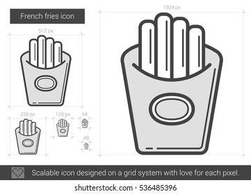 French fries vector line icon isolated on white background. French fries line icon for infographic, website or app. Scalable icon designed on a grid system.