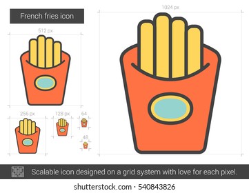 French fries vector line icon isolated on white background. French fries line icon for infographic, website or app. Scalable icon designed on a grid system.