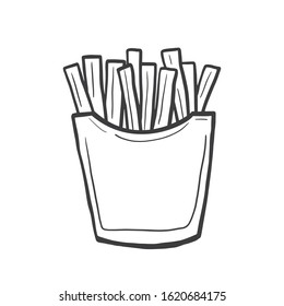French fries. Vector linear doodle style. Freehand illustration. Fast food.