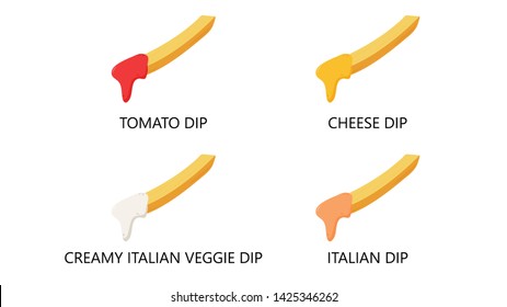 French fries vector. French fries on white background. Dip French fries set.