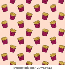 Französische Pommes Frites, nahtloses Muster, süßes Paket mit französischem Pommes frites Hintergrund
