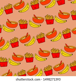 french fries vektor catoon pattern