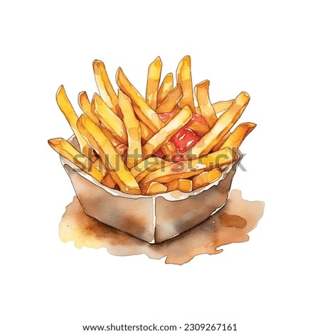 French fries watercolor paintig ilustration