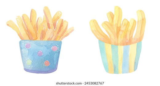 french fries watercolor vector illustration 