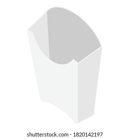 French fries white paper box design isolated on white background. Product packing. Isometric view. Vector