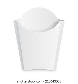 French Fries White Paper Box. On White Background Isolated. Ready For Your Design. Product Packing Vector EPS10