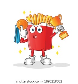 French fries winner with trophie and medal vector. cartoon character