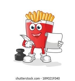 French fries writer vector. cartoon character