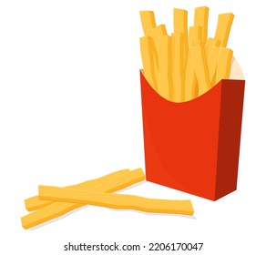 French fries.Potatoes in cardboard packaging.Vector illustration isolated on a white background.