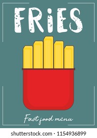 French fry stick potato. Color flat Poster for menu cafe fast food. Fries. Vector Illustration.