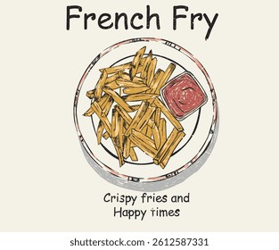 French fry t shirt design. Food artwork. French fry love club artwork for t shirt print, poster, sticker and other uses.