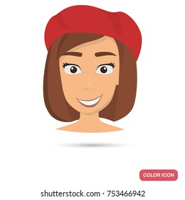 French girl avatar face color flat icon