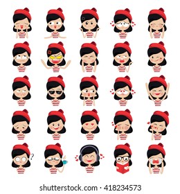 French girl character vector set