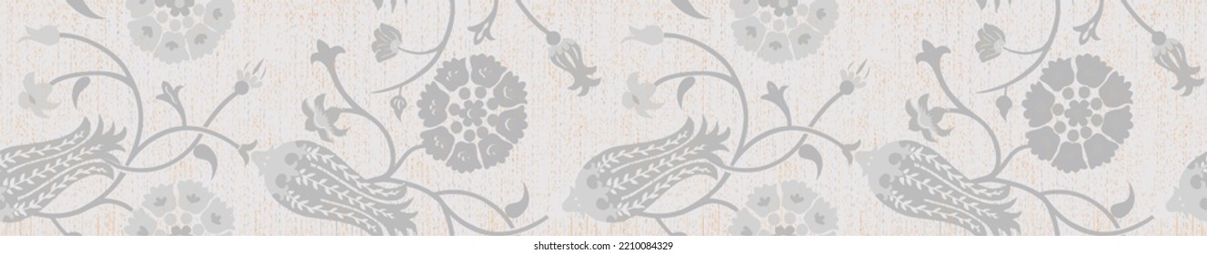 French gray botanical floral  leaf linen seamless pattern with 2 tone country cottage style motif. Simple vintage rustic fabric textile effect. Primitive modern shabby chic kitchen cloth design.