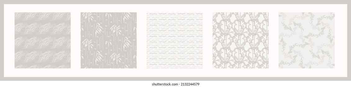 French gray linen seamless pattern set. Tonal farmhouse cottage style background. Simple vintage rustic fabric textile effect. Primitive modern shabby chic kitchen cloth design group. 