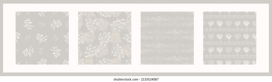 French gray linen seamless pattern set. Tonal farmhouse cottage style background. Simple vintage rustic fabric textile effect. Primitive modern shabby chic kitchen cloth design group. 