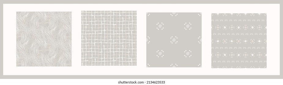 French gray linen seamless pattern set. Tonal farmhouse cottage style background. Simple vintage rustic fabric textile effect. Primitive modern shabby chic kitchen cloth design group. 