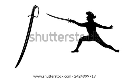 French Grenadier Infantry Sword, black isolated silhouette