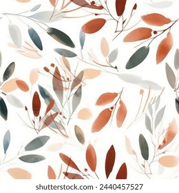 French Grey Aqua Terra Green Abstract Eucalyptus Leaf Watercolor Scandinavian Design Seamless Pattern Wallpaper Curtain Bedding White Background Vector
