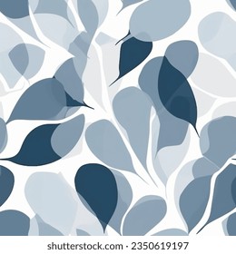 French Grey Blue Black White Eucalyptus Leaf Watercolor Abstract Scandinavian Design Seamless Pattern Wallpaper Curtain Bedding White Background Vector
