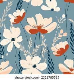 French Grey Pink Brown Terra Wild Flowers Abstract Seamless Pattern Wallpaper Background