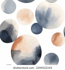 French Grey Terra Brown Beige  Circle Round Colorful Abstract Watercolor Seamless Pattern Wallpaper Background Curtain Bedding Vector