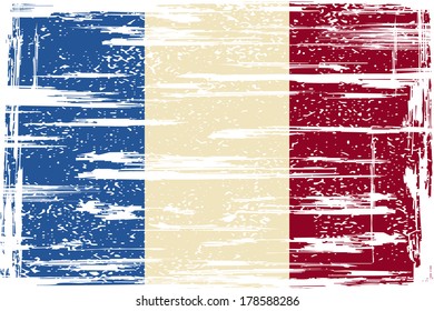 French grunge flag. Grunge effect can be cleaned easily. Vector illustration.