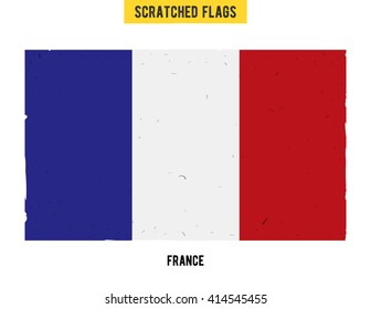 French grunge flag with little scratches on surface. A hand drawn scratched flag of France with a easy grunge texture. Vector modern flat design.