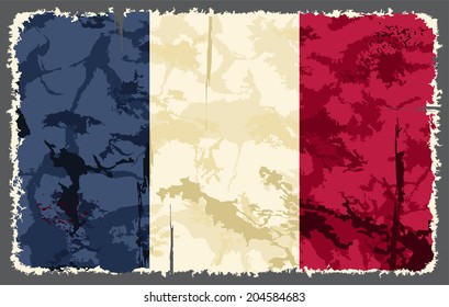 French grunge flag. Vector illustration. Grunge effect can be cleaned easily.