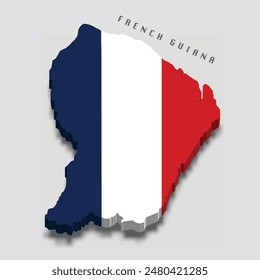 French Guiana 3d flag map on white background