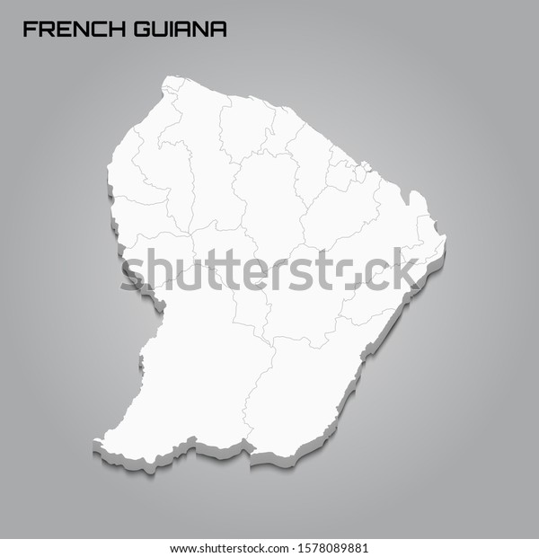 French Guiana 3d Map Borders Regions Stock Vector (Royalty Free