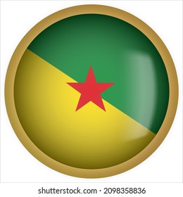 French Guiana 3D rounded Flag Button Icon with Gold Frame