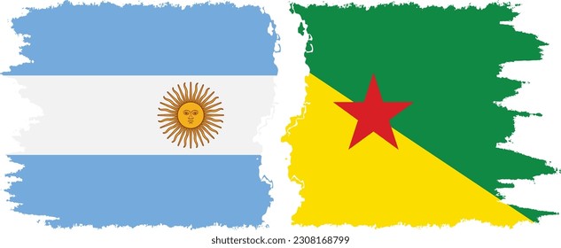 French Guiana and Argentina grunge flags connection, vector