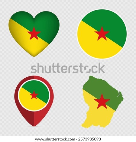 French Guiana Flag Icons Pack. Vector illustration.