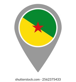 French Guiana flag location pin, flag application, Flag on Location Pin, graphic design, map pointer, vector illustration.